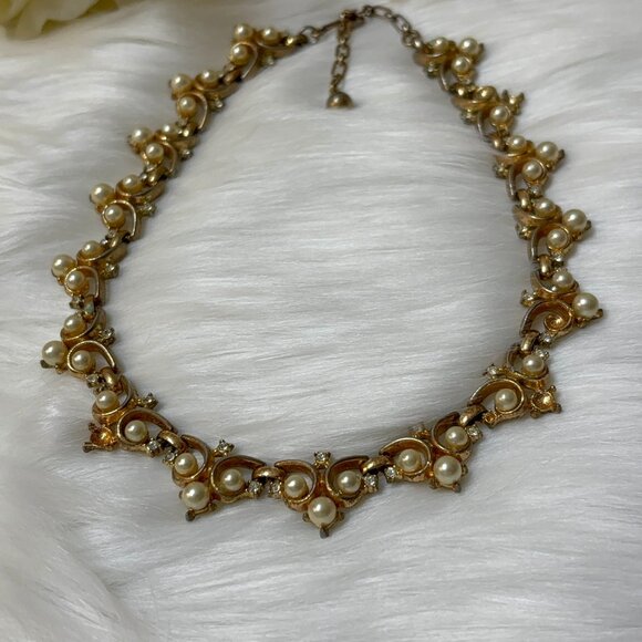 CROWN TRIFARI ALFRED PHILIPPE FAUX PEARL RHINESTONE NECKLACE - Picture 6 of 11